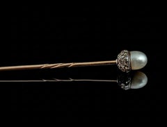 Antique 9ct gold, Pearl and Diamond Acorn stick pin, Brooch, Symbolic jewellery