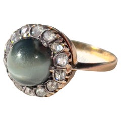 Antique Victorian Chrysoberyl Diamond Gold Cats Eye Portuguese Cocktail Ring