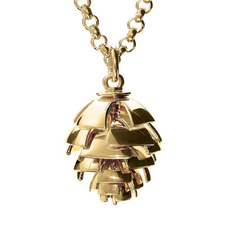 Cassandra Goad Furu Kongle 9 karat Gold Pine Cone Pendant For Sale