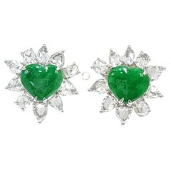 Boucles d
oreilles rétro en or blanc 18 carats avec diamants taillés en rose et jadéite