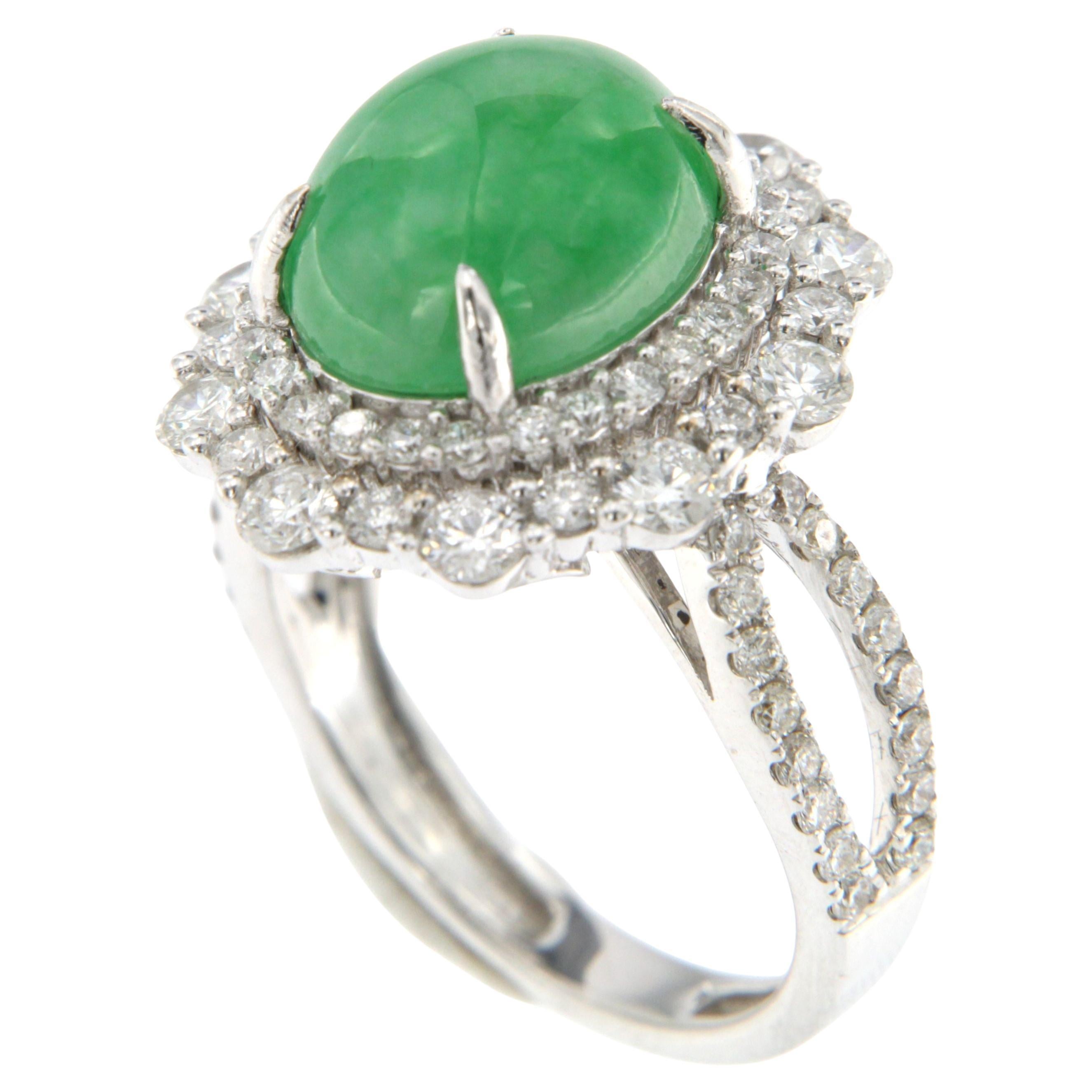 Vintage 5.95Ct Jadeite and Diamond Ring in 18 Karat White Gold