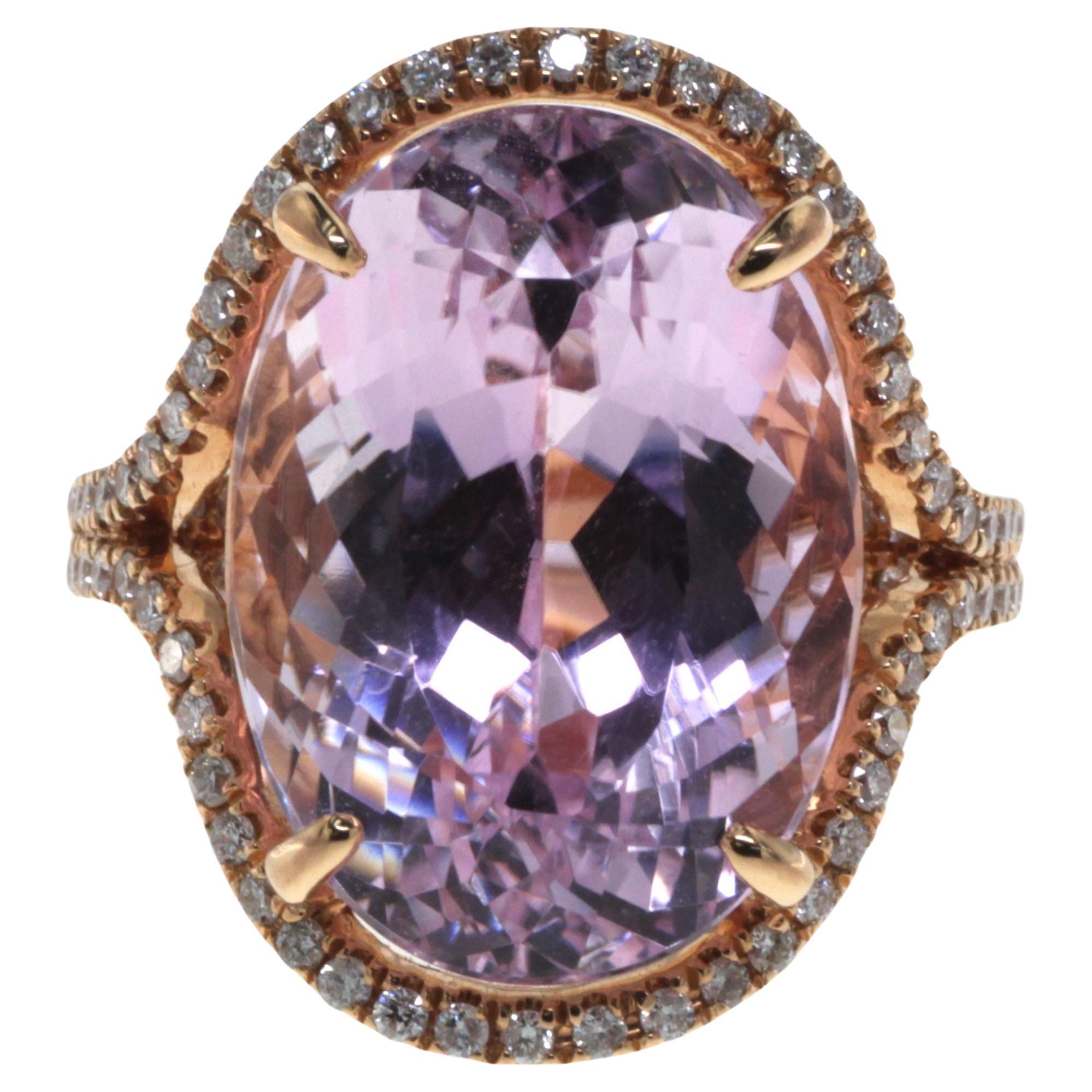 16.70 Ct Kunzite Diamond Cocktail Ring in 18 Karat Rose Gold