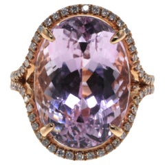 Bague cocktail en or rose 18 carats avec diamants et kunzite de 16,70 carats