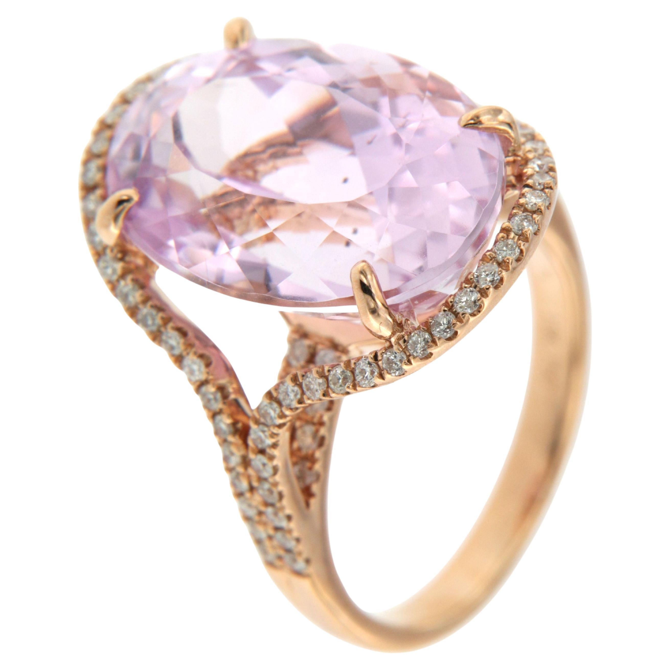 Anello cocktail con diamante Kunzite da 16,70 carati in oro rosa 18 carati