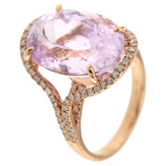16.70 Ct Kunzite Diamond Cocktail Ring in 18 Karat Rose Gold