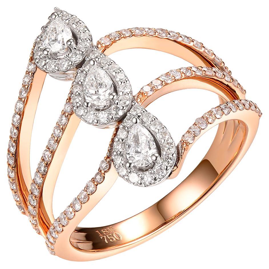 1.00Ct Pear Shape Diamond Ring In Rose Gold And white Gold   For Sale