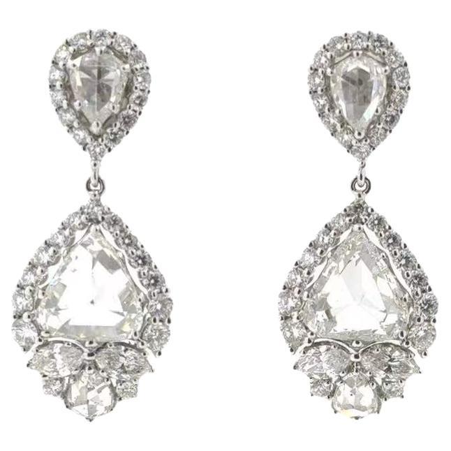 IGI Certified 5.14 Carats Rose Cut Diamond Dangle Earring For Sale