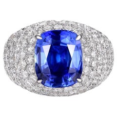 GRS Certified 9.62 Total Carat Blue Sapphire Diamond Ring in 18 Karat White Gold