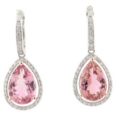 Orecchini a goccia con diamante e tormalina rosa in oro bianco 14 carati