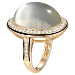 Moonstone Diamond Enamel Ring in 14 Karat Yellow Gold