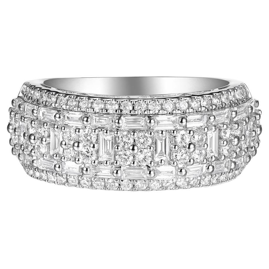 Taper Round Diamond Band Ring in 18 Karat White Gold For Sale