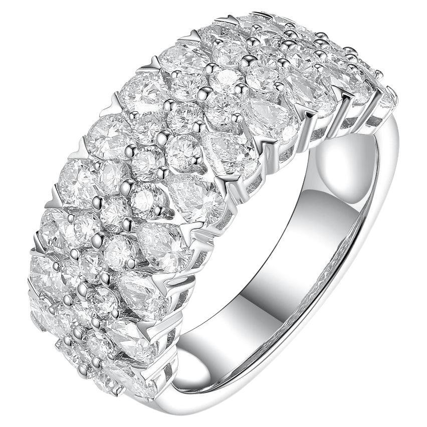 Anello a fascia con diamanti a forma di pera in oro bianco 18 carati