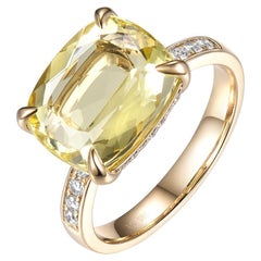 Vintage 4.68 Carat Yellow Beryl Diamond Cocktail Ring in 14 Karat Yellow Gold