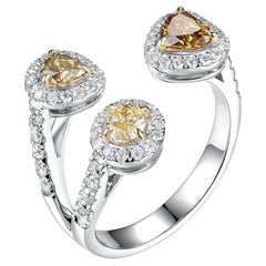 Bague en or 18 carats avec diamants de couleur fantaisie et diamants ronds