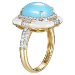 4.30 Carat Sleeping Beauty Turquoise Diamond Ring in 18 Karat Yellow Gold