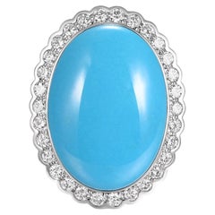 Bague vintage Sleeping Beauty en or blanc 14 carats avec diamants et turquoise de 11,64 carats