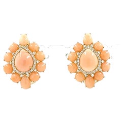 Vintage Coral Diamond Earrings in 14 Karat Yellow Gold