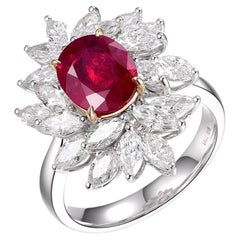 GIA Certified 2.11 Carat Burma Ruby Diamond Ring in 18 Karat White Gold