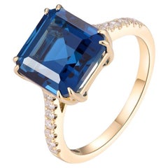 London Bule Asscher Cut Blue Topaz Diamond Ring in 14K Yellow Gold