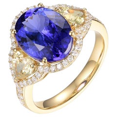 IGI-zertifizierter 4,26 Karat Tansanit Gelber Saphir Diamantring aus 14 Karat Gelbgold