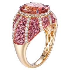 Anillo Art Déco de 3,68 quilates de turmalina rosa, zafiro rosa y diamantes en oro amarillo de 18 quilates