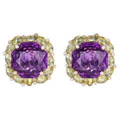Orecchini Art Deco in oro giallo 14 carati con diamante e peridoto da 25,81 carati