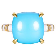 Anillo vintage de diamantes esmaltados con turquesa de la Bella Durmiente de 6,56 quilates en oro amarillo de 18 quilates