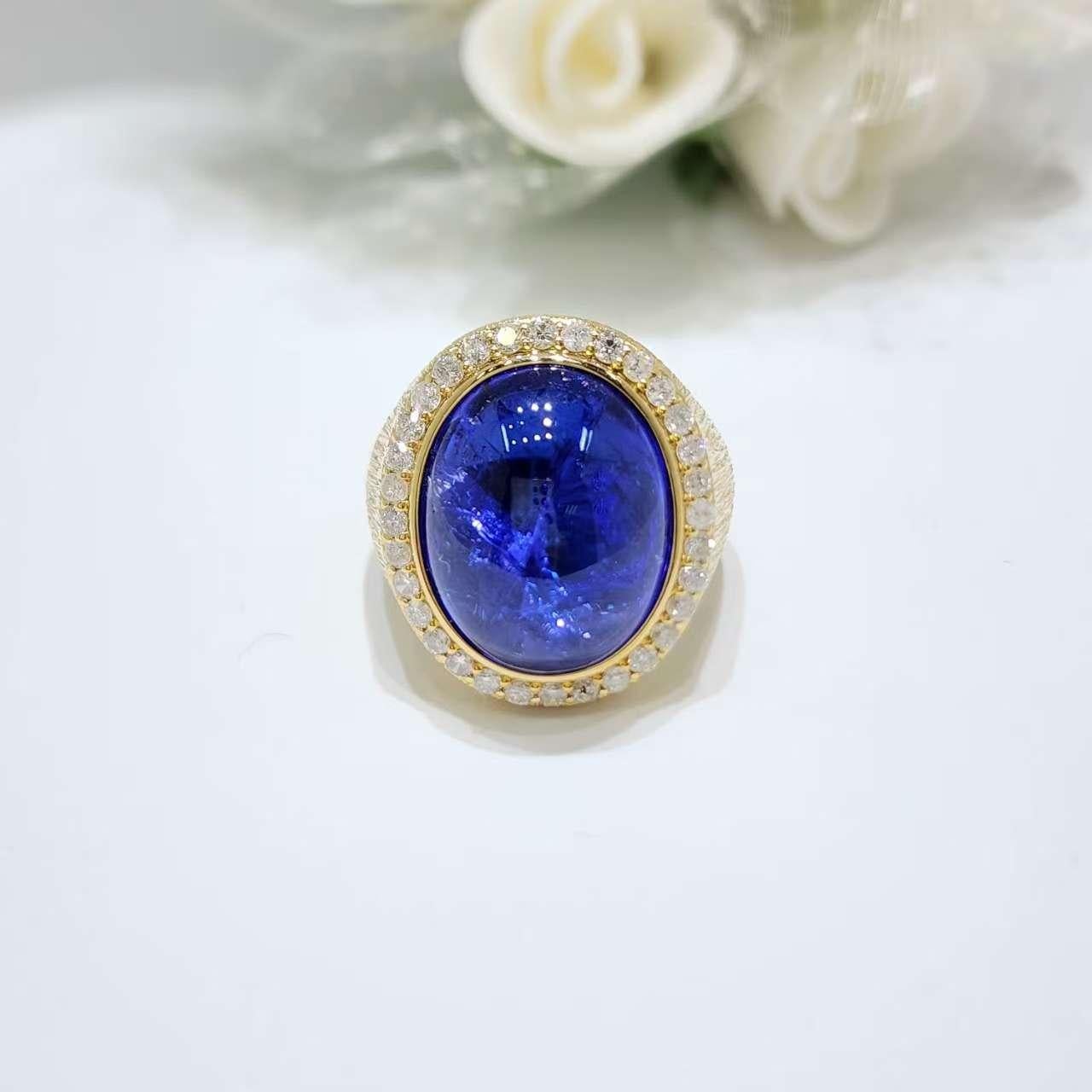 Bague Art Déco 11.26 Carat Tanzanite Diamant en or jaune 18 carats Pour femmes en vente