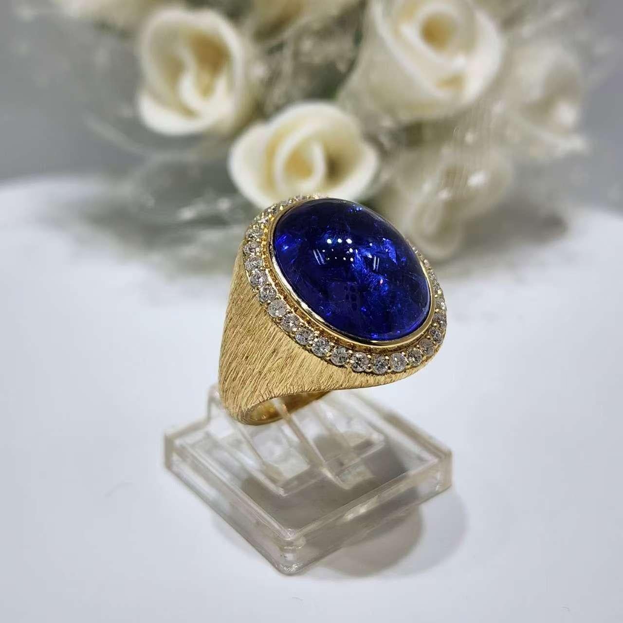 Bague Art Déco 11.26 Carat Tanzanite Diamant en or jaune 18 carats Neuf - En vente à Hong Kong, HK