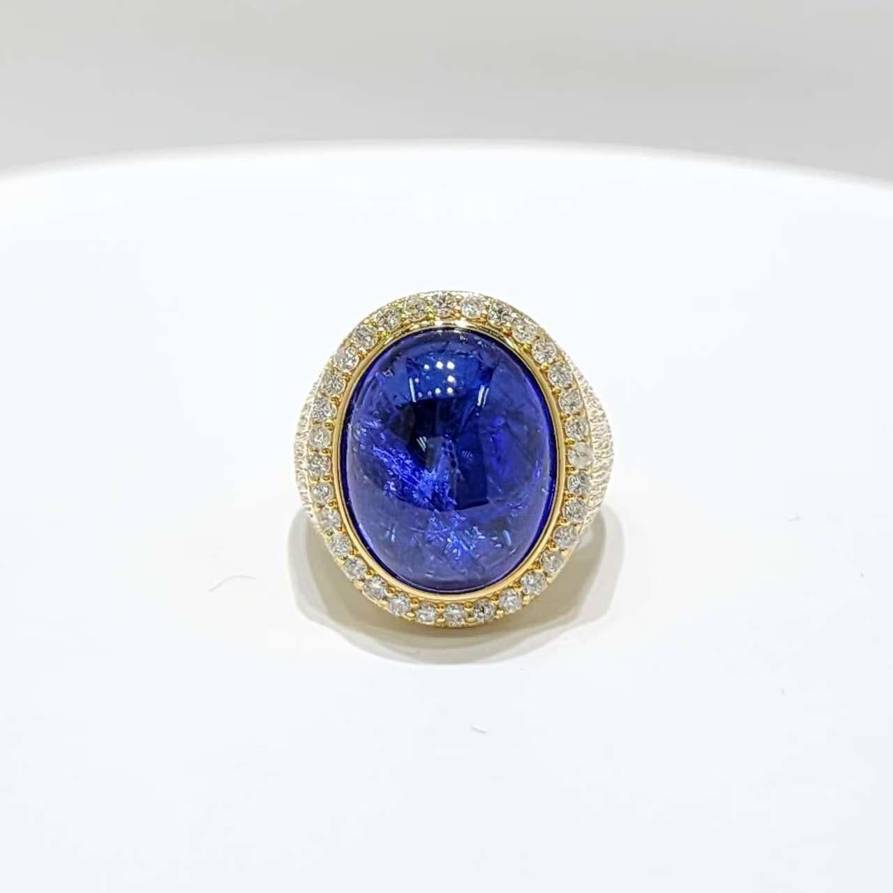 Bague Art Déco 11.26 Carat Tanzanite Diamant en or jaune 18 carats en vente 3