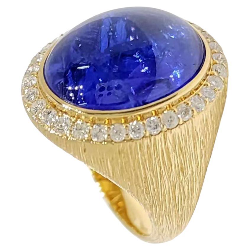 Bague Art Déco 11.26 Carat Tanzanite Diamant en or jaune 18 carats