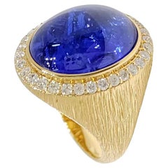 Art Deco 11.26 Carat Tanzanite Diamond Ring in 18 Karat Yellow Gold