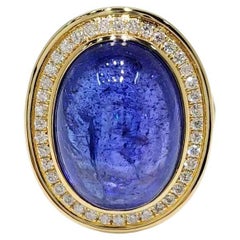 Vintage 12.47 Carat Tanzanite Diamond Ring in 18 Karat Yellow Gold