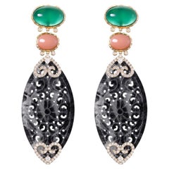 Vintage Achat Jade Diamant Ohrringe in 14 Karat Gelbgold