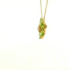 14K Yellow Gold Peridot and Diamond Floral Pendant Necklace