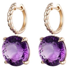 14K Gold 17.70ct Round-Cut Amethyst Drop Earrings by Carat Jewellery