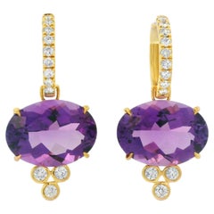 10.36 Carat Oval Amethyst and 0.44 Carat Diamond Drop Earrings in 14Karat Glod