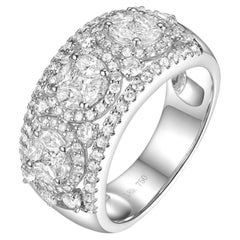 1.56 Carat Diamond Three-Cluster Halo Wide Statement Ring in 18 Karat White Gold