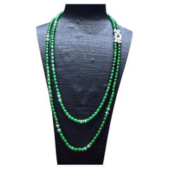 GIA Certified Type A Natural Green Jadeite Jade Double Strand Bead Necklace 18K