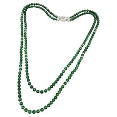 GIA Certified Type A Natural Green Jadeite Jade Double Strand Bead Necklace 18K