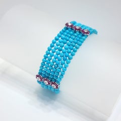 Mehrsträngiges „Sleeping Beauty“-Türkis-Armband mit Rubinen und Diamanten (1,50 Karat)