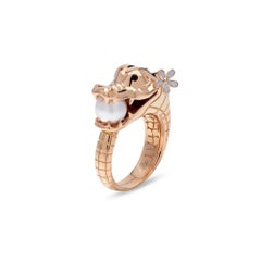 Croc Ring with Australian Akoya Pearl in 18ct Rose Gold with ArgylePink Diamonds