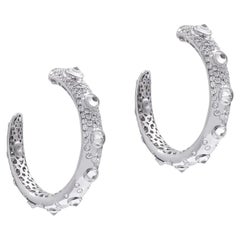 Albino Croc Platinum Reverse Set Diamond & Sapphire Hoop Earrings by Ohliguer