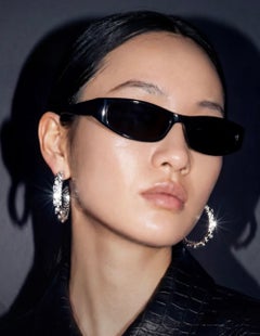 Albino Croc Platinum Reverse Set Diamond & Sapphire Hoop Earrings by Ohliguer