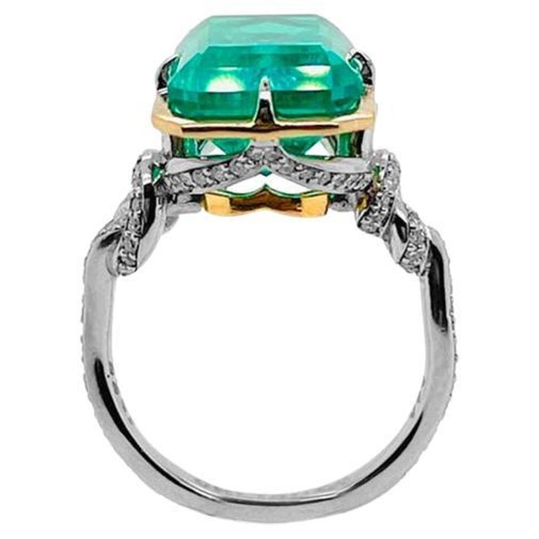 3ct Emerald in Forget Me Knot Ring Platinum and 22ct Yellow Gold For Sale