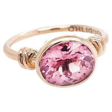Bague en or rose 18 carats avec kunzite de taille ovale rose pastel en forme de nœud d'amour