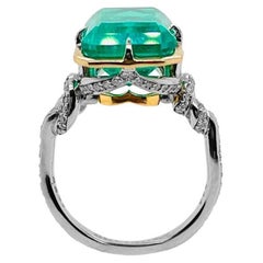 3ct Natural Emerald in Forget Me Knot Style Ring Platinum and 22ct Gold