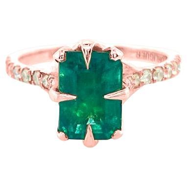 For Sale:  3.30ct Emerald and diamond ring set in 18ct rose gold