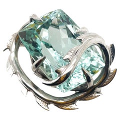 33ct Aquamarine Croc Dragon Brooch/pendant in 18ct white gold
