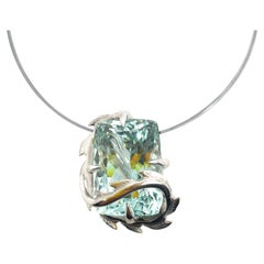 33ct Aquamarine Croc Dragon Brooch/pendant in 18ct white gold